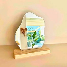 Hermia Espejo de Maquillaje de Vidrio con Base de Madera